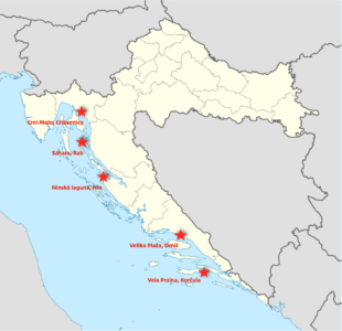 Mapa vybraných písčitých pláží v Chorvatsku