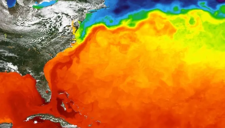 Golfský proud distribuuje teplejší vodu na sever